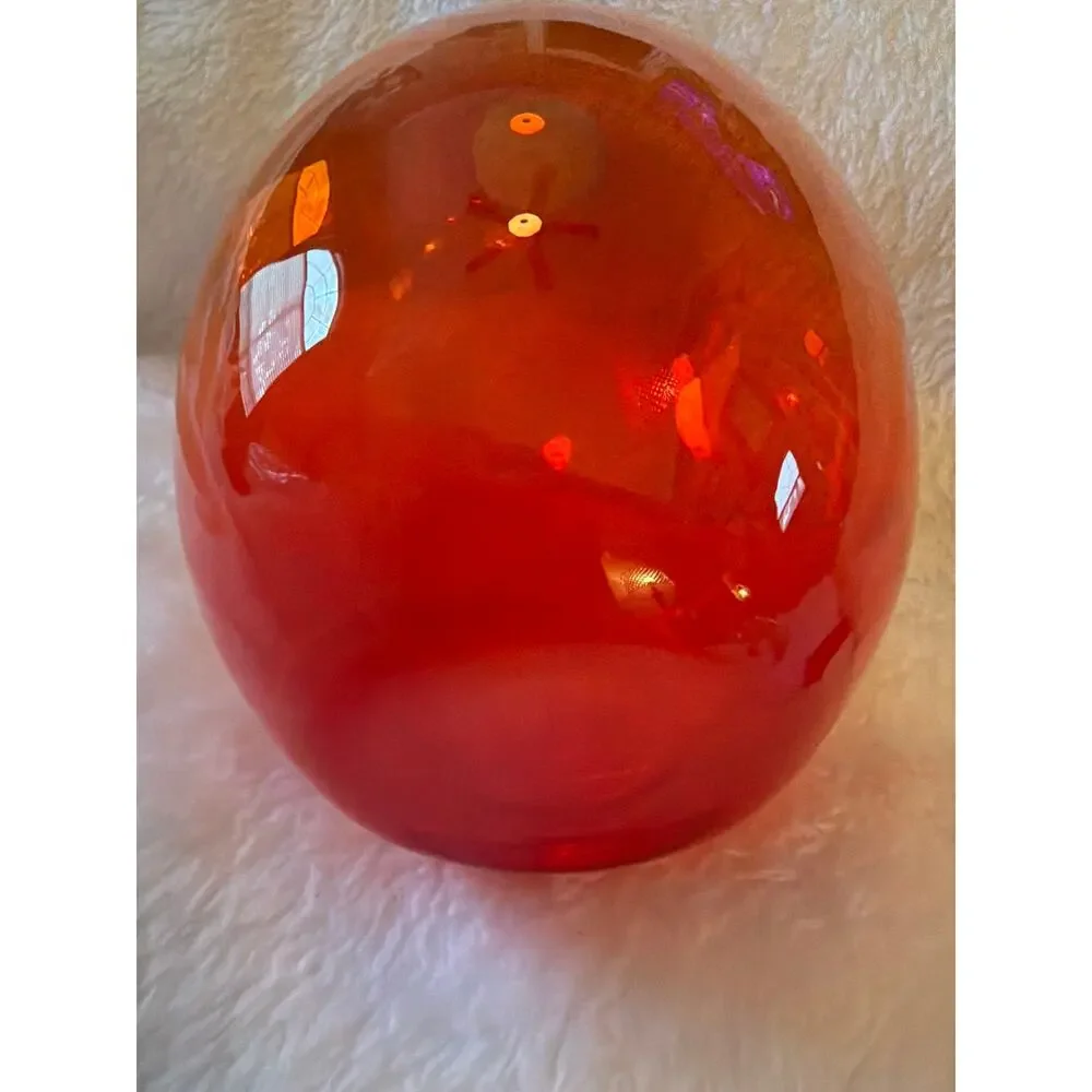 MCM Unsigned Art Glass Amberina Red Orange Ovoid Vase Rounded Heavy 5